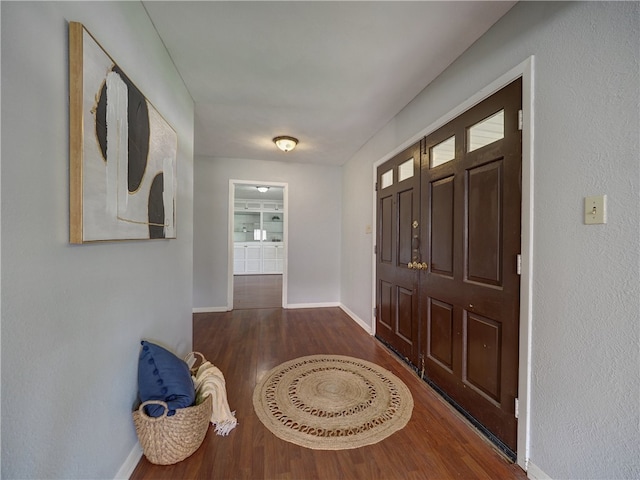 interior space with dark hardwood / wood-style floors