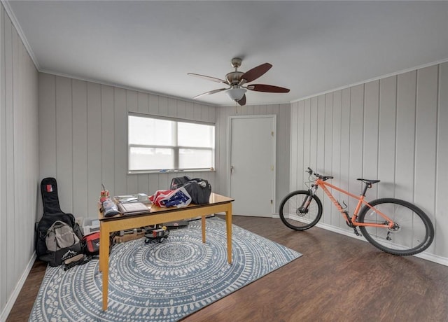 239 Purl Pl, Corpus Christi, TX 78412 - office featuring wood finished floors, ceiling fan, and crown molding