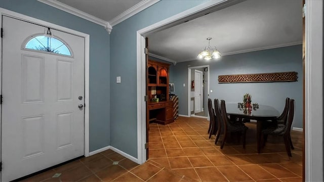 5301 Bromley Dr, Corpus Christi, TX 78413 - entrance foyer featuring a chandelier, ornamental molding, and tile patterned floors