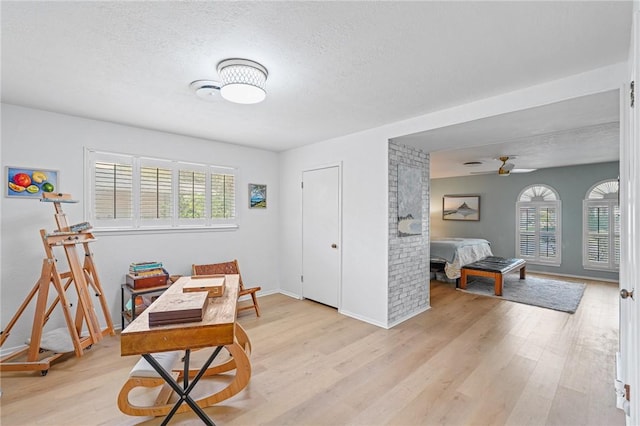6622 Pharaoh Dr, Corpus Christi, TX 78412 - office featuring healthy amount of natural light, light wood-style floors, a textured ceiling, and a ceiling fan