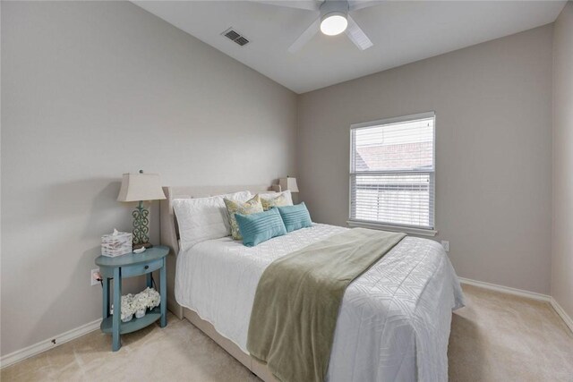 7522 Bell Isle, Corpus Christi, TX 78414 - bedroom featuring light colored carpet, baseboards, ceiling fan, and vaulted ceiling