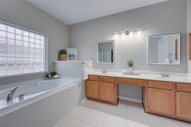 7522 Bell Isle, Corpus Christi, TX 78414 - bathroom with a garden tub, tile patterned flooring, and double vanity