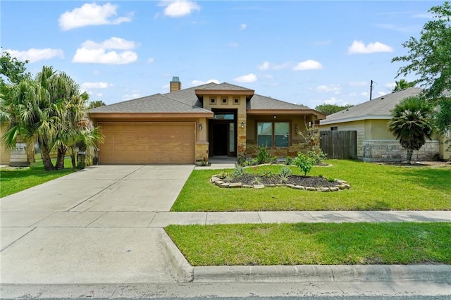 2633 Date Palm Dr, Corpus Christi, TX 78418 - view of front of home with a garage, stone siding, concrete driveway, and stucco siding