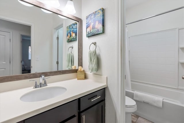 8129 Resplandor St, Corpus Christi, TX 78414 - full bathroom featuring vanity, toilet, shower / tub combo, and tile patterned flooring