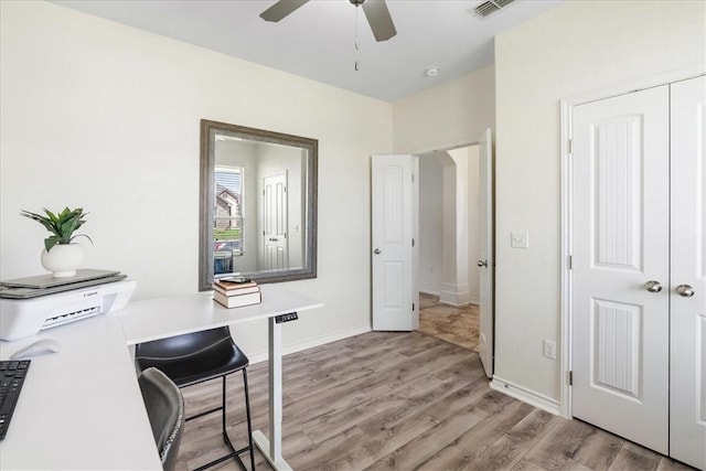 8129 Resplandor St, Corpus Christi, TX 78414 - office space with a ceiling fan, light wood finished floors, and baseboards