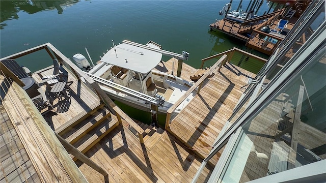 dock area featuring a water view and boat lift