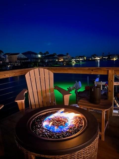 view of balcony at night