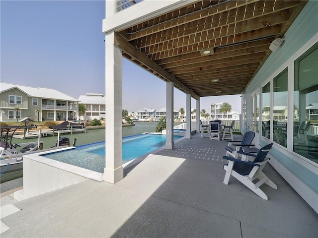 pool with a patio