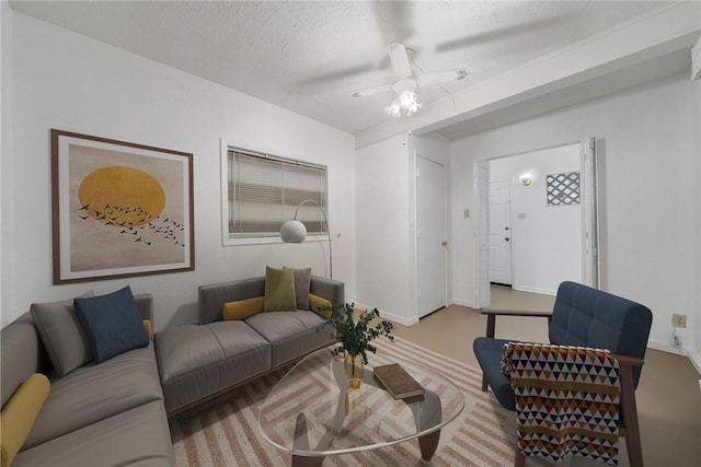 4613 Marks Dr, Corpus Christi, TX 78411 - carpeted living area with a ceiling fan and a textured ceiling