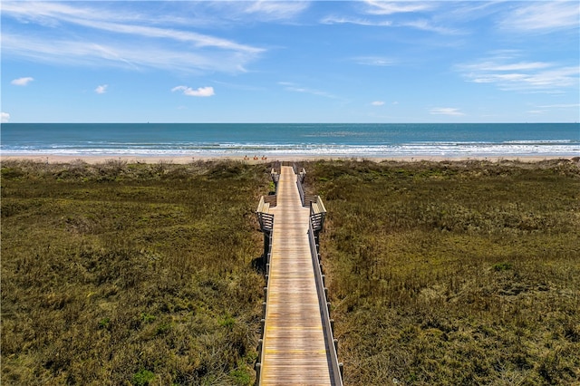 view of water feature with a beach view