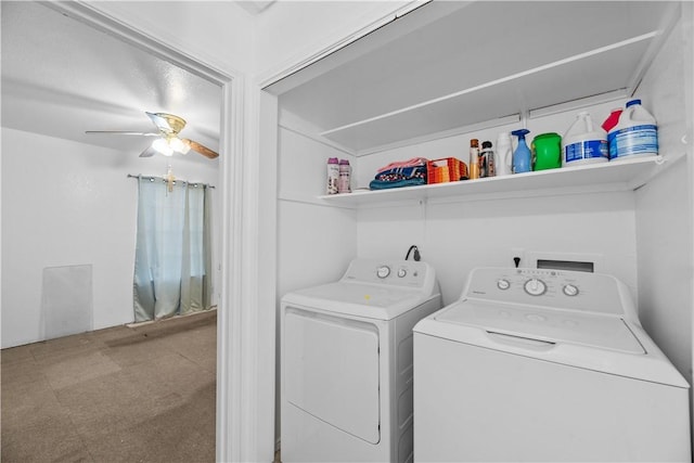 laundry room with a ceiling fan, laundry area, and separate washer and dryer