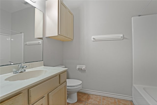 full bathroom featuring tile patterned flooring, vanity, toilet, and tub / shower combination