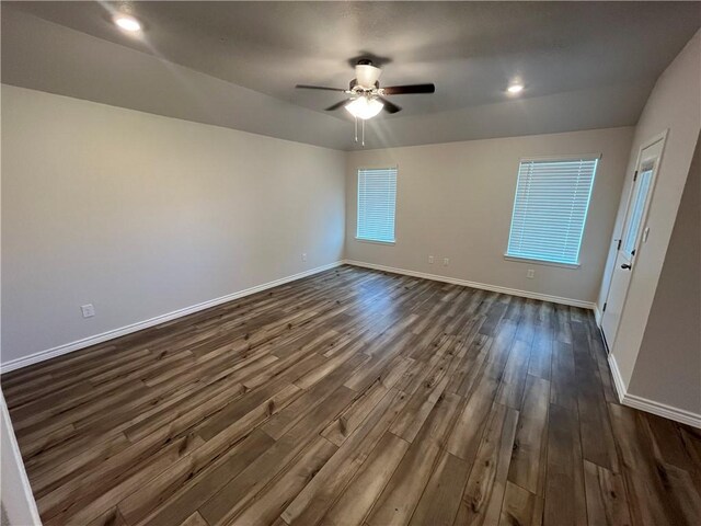 7302 Wilder Ln, Corpus Christi, TX 78414 - spare room featuring dark wood-style floors, a ceiling fan, and recessed lighting
