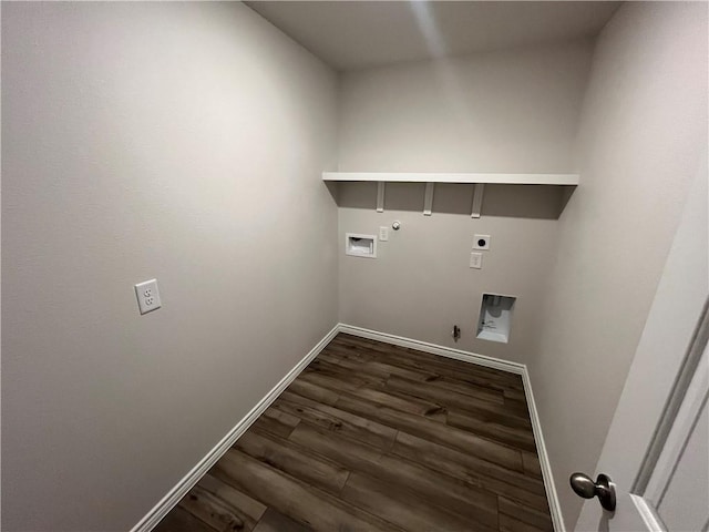 7302 Wilder Ln, Corpus Christi, TX 78414 - laundry room with gas dryer hookup, electric dryer hookup, dark wood-style floors, and washer hookup