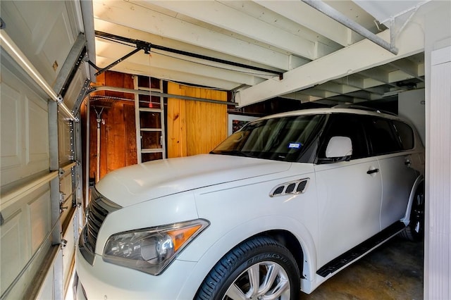 garage with wooden walls