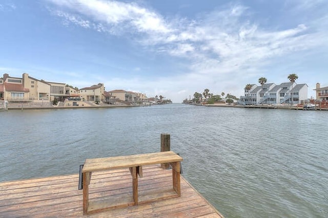 dock area with a water view