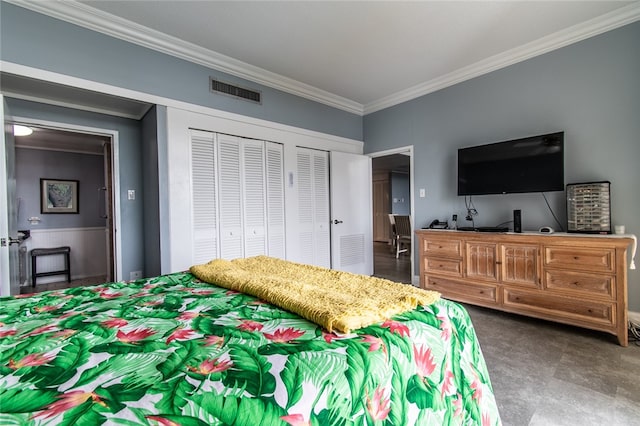 bedroom with crown molding