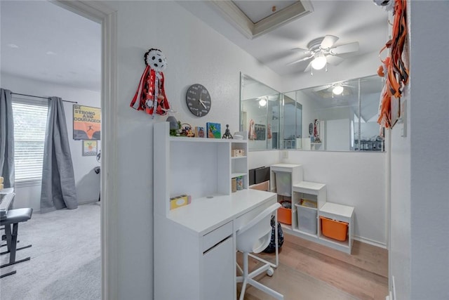 7506 Bistineau Dr, Corpus Christi, TX 78413 - home office with light wood-style flooring and a ceiling fan