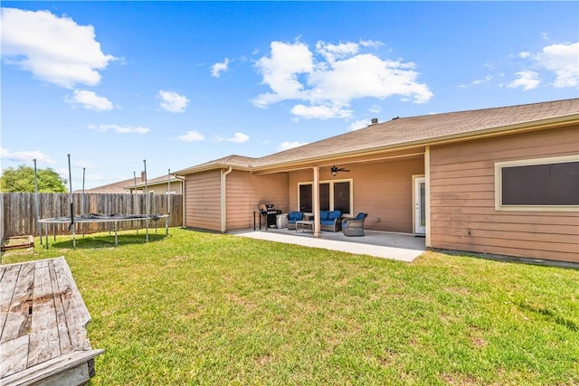 2004 Chesapeake Bay Dr, Portland, TX 78374 - back of property featuring outdoor lounge area, a patio area, ceiling fan, and a trampoline