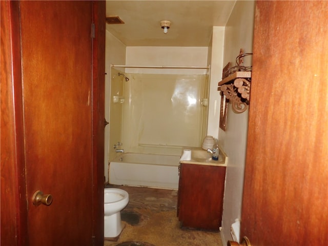 full bathroom featuring vanity, toilet, and bathtub / shower combination