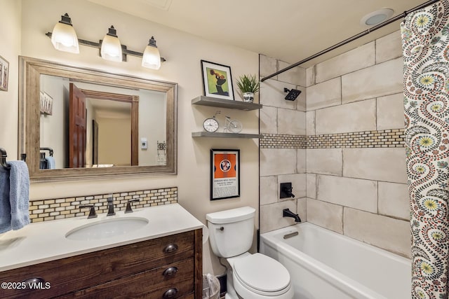 2010 Vermont Rd E, Vail, CO 81657 - full bath with vanity, shower / tub combo with curtain, and decorative backsplash