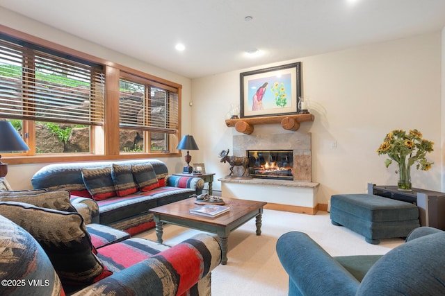 111 Club Cottage Dr, Edwards, CO 81632 - carpeted living area featuring a glass covered fireplace and recessed lighting