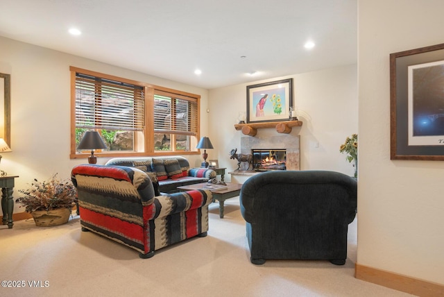 111 Club Cottage Dr, Edwards, CO 81632 - living room featuring a glass covered fireplace, carpet floors, and recessed lighting