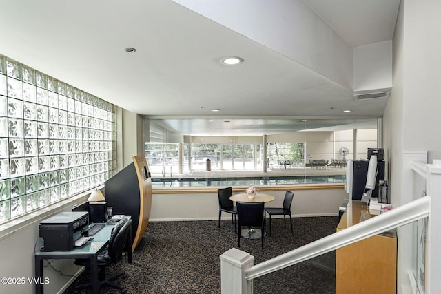 home office featuring visible vents, baseboards, and recessed lighting