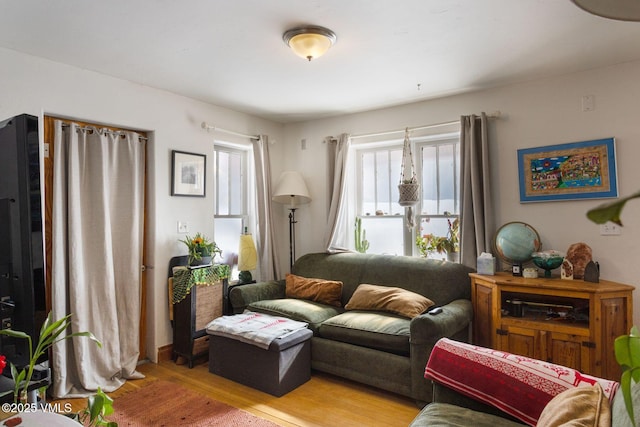 living area featuring light wood-style flooring