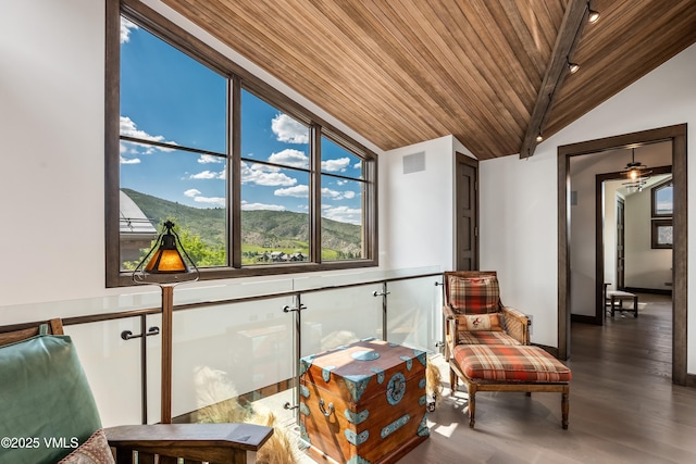 455 Old Creamery Rd, Edwards, CO 81632 - sitting room featuring wooden ceiling, wood finished floors, and a mountain view