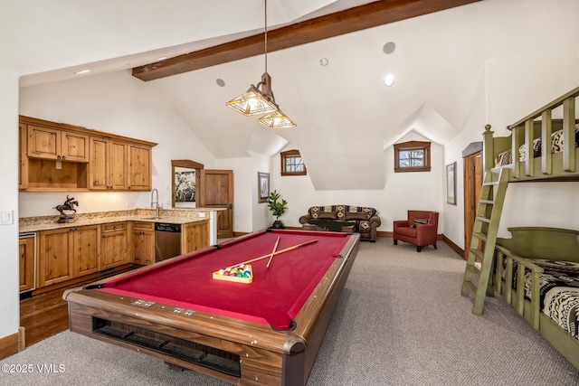 37 Aspen Meadows Rd, Edwards, CO 81632 - rec room featuring carpet floors, billiards, baseboards, and a sink