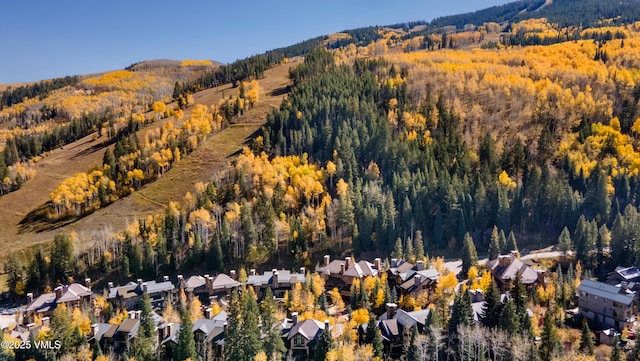 drone / aerial view featuring a mountain view