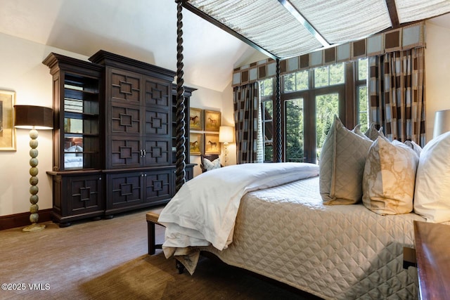 153 Village Walk, Beaver Creek, CO 81620 - carpeted bedroom featuring lofted ceiling and baseboards