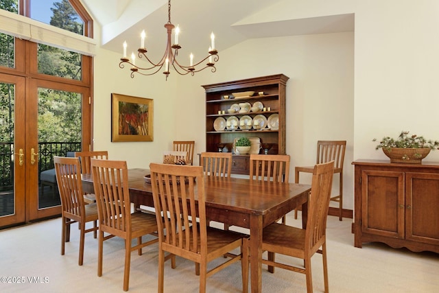355 Offerson Rd Unit P4, Beaver Creek, CO 81620 - dining space with a chandelier, high vaulted ceiling, and french doors