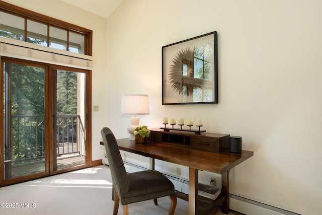 355 Offerson Rd Unit P4, Beaver Creek, CO 81620 - carpeted home office with baseboard heating and a baseboard radiator