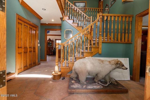 336 E Fourth St, Eagle, CO 81631 - entrance foyer with stairs, ornamental molding, and recessed lighting
