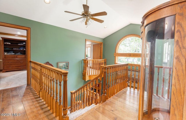 336 E Fourth St, Eagle, CO 81631 - corridor with an upstairs landing, vaulted ceiling, hardwood / wood-style flooring, and recessed lighting