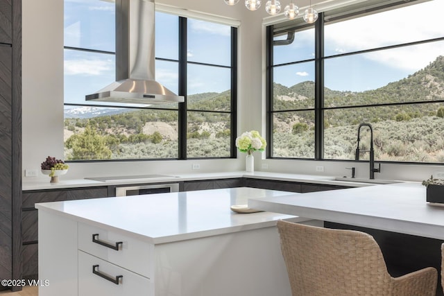 1092 Fourth Of July Rd, Eagle, CO 81631 - kitchen featuring exhaust hood, modern cabinets, a sink, white cabinets, and light countertops