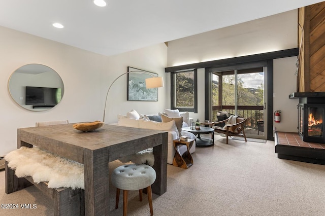 dining space featuring carpet flooring