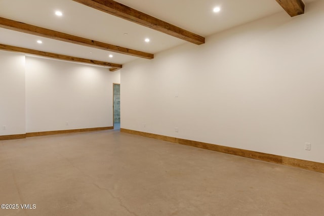 181 Black Bear Trl, Edwards, CO 81632 - empty room featuring recessed lighting, concrete flooring, baseboards, and beamed ceiling