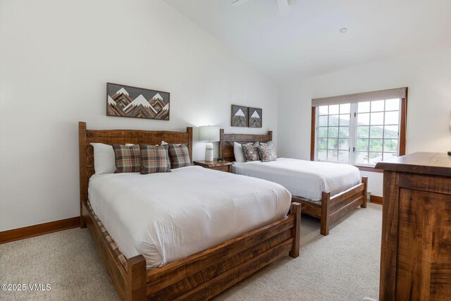 120 Offerson Rd Unit 3460, Beaver Creek, CO 81620 - bedroom with light carpet, lofted ceiling, and baseboards