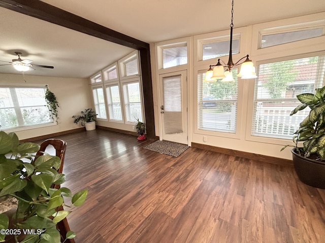 66 Bluegill Loop, Gypsum, CO 81637 - entryway with baseboards, dark wood-type flooring, a ceiling fan, and a chandelier