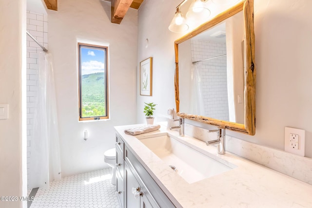 767 Charolais Cir, Edwards, CO 81632 - full bath with vanity, curtained shower, and beamed ceiling