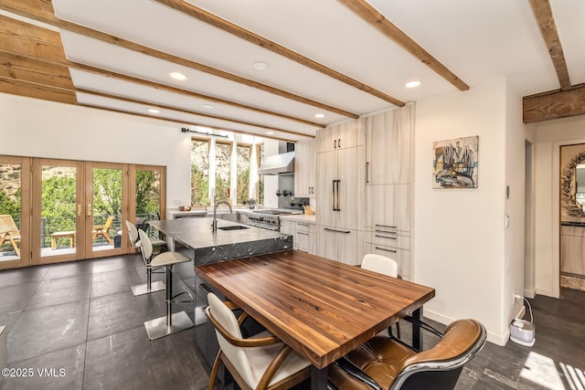 960 June Creek Rd, Edwards, CO 81632 - dining space featuring beam ceiling, recessed lighting, and french doors