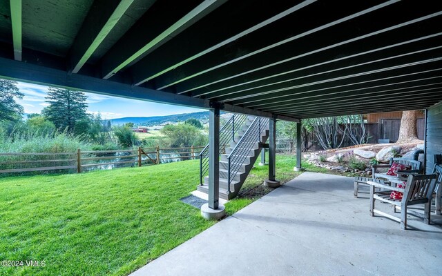 view of patio featuring a mountain view