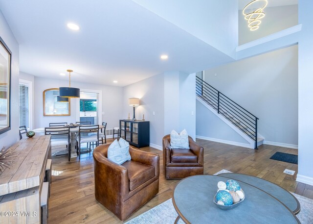 living room with hardwood / wood-style floors