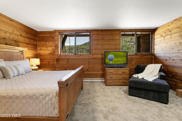 54 Columbine Cir Unit 14, Eagle-Vail, CO 81620 - bedroom featuring light carpet, wooden walls, and baseboard heating