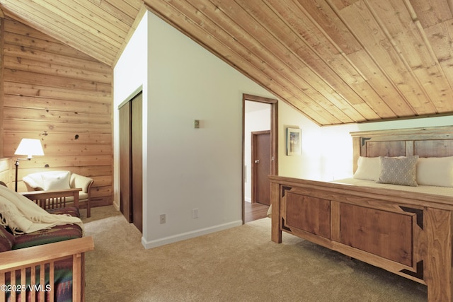 54 Columbine Cir Unit 14, Eagle-Vail, CO 81620 - bedroom featuring lofted ceiling, wood ceiling, and carpet