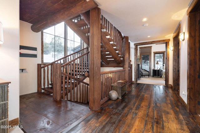 stairs featuring recessed lighting and wood-type flooring