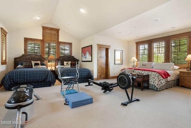 124 Grey Hawk Ln, Edwards, CO 81632 - carpeted bedroom featuring vaulted ceiling, recessed lighting, and baseboards